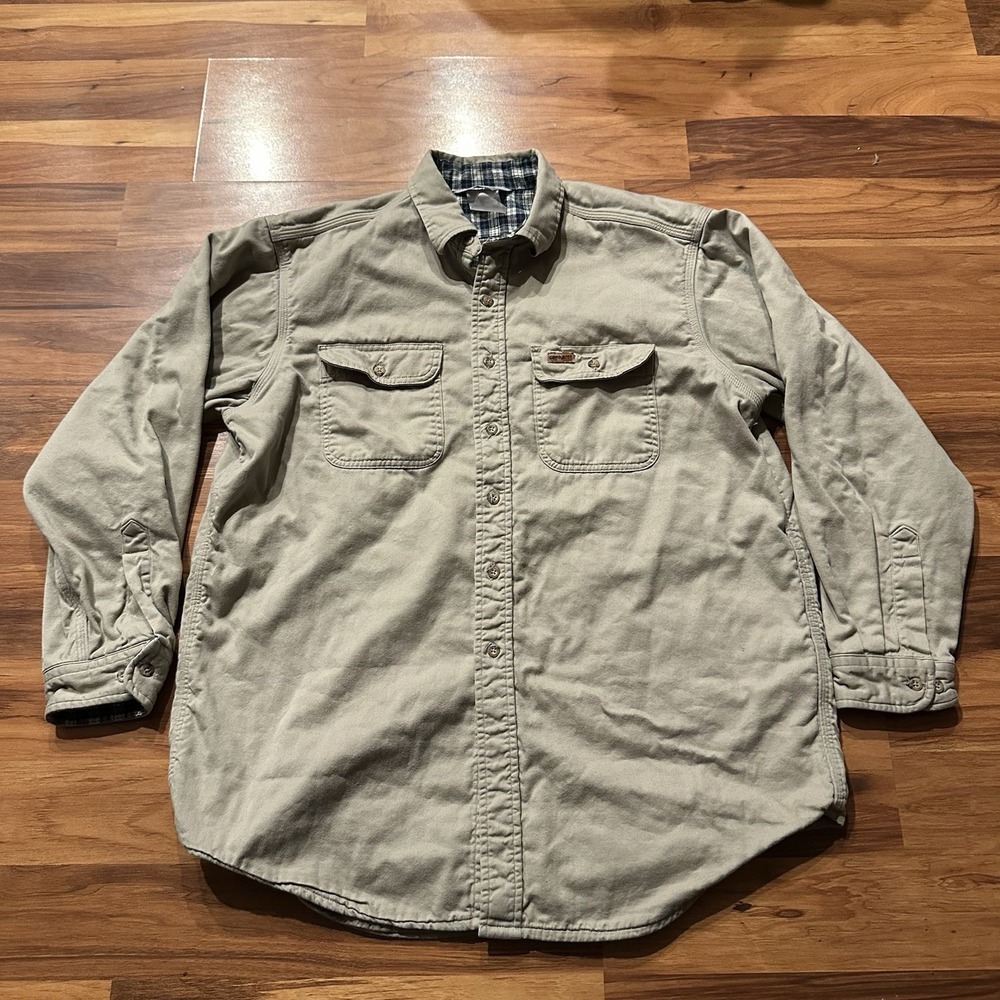 Carhartt Lined Chore Shirt Jacket Men's XL Tan Vintage Flannel Lined Workwear